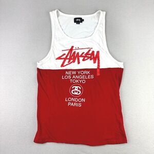 Stussy Two-Tone Tank Top Mens Large White/Red